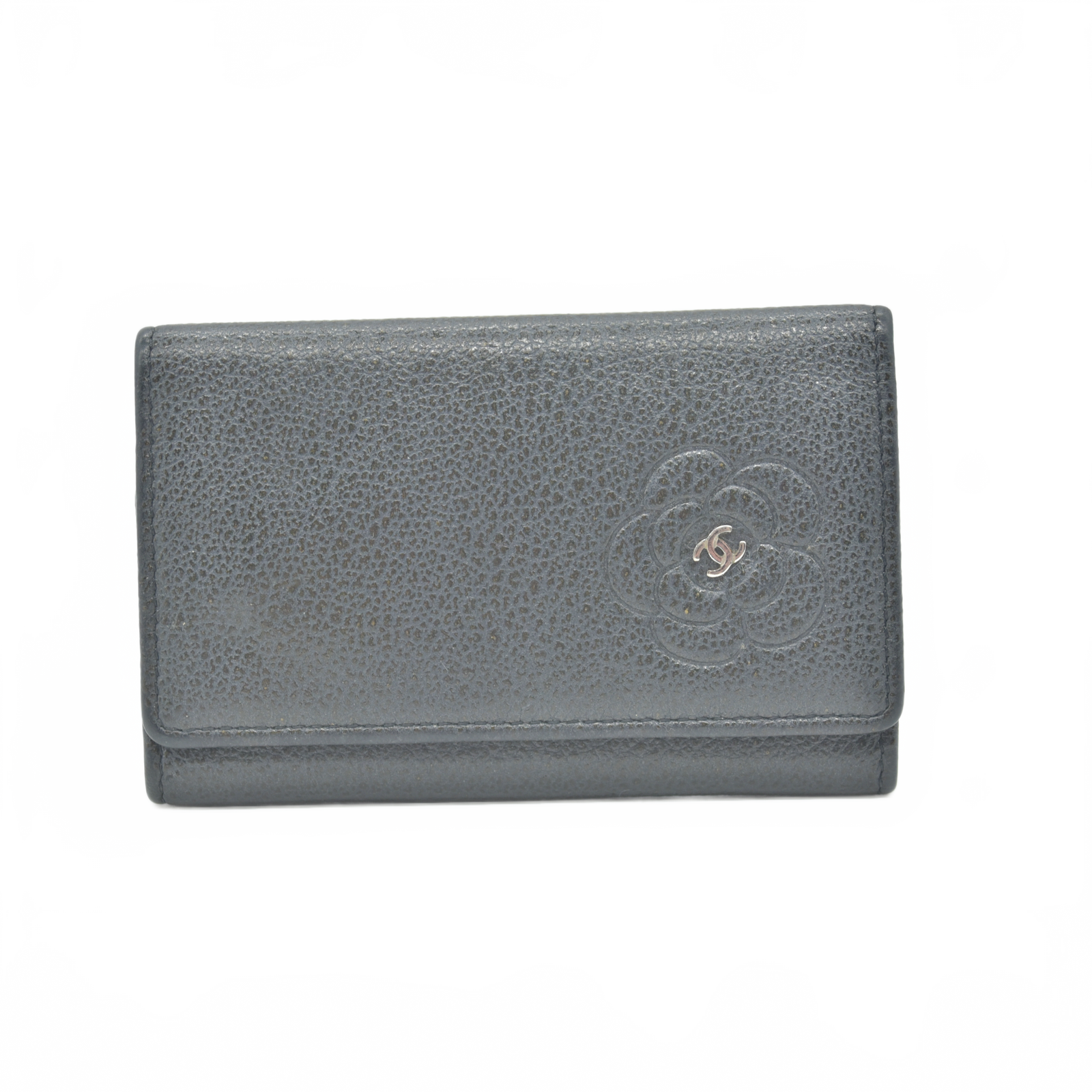 Chanel Goatskin Embossed Camellia Card Holder Black