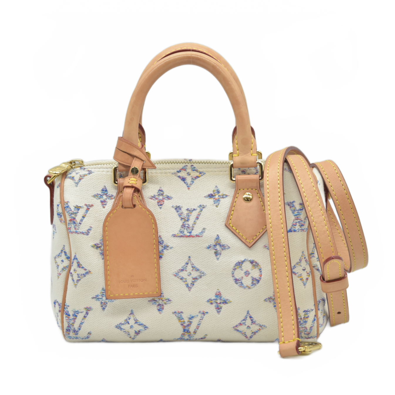 $2570 Louis Vuitton RFID Monogram Jacquard Fabric Speedy Bandouliere 20 Multicolor Beige