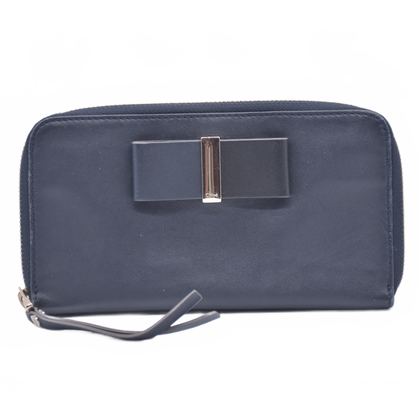 $550 Chloe Blue Leather Bow Bobbie Zippy Long Wallet