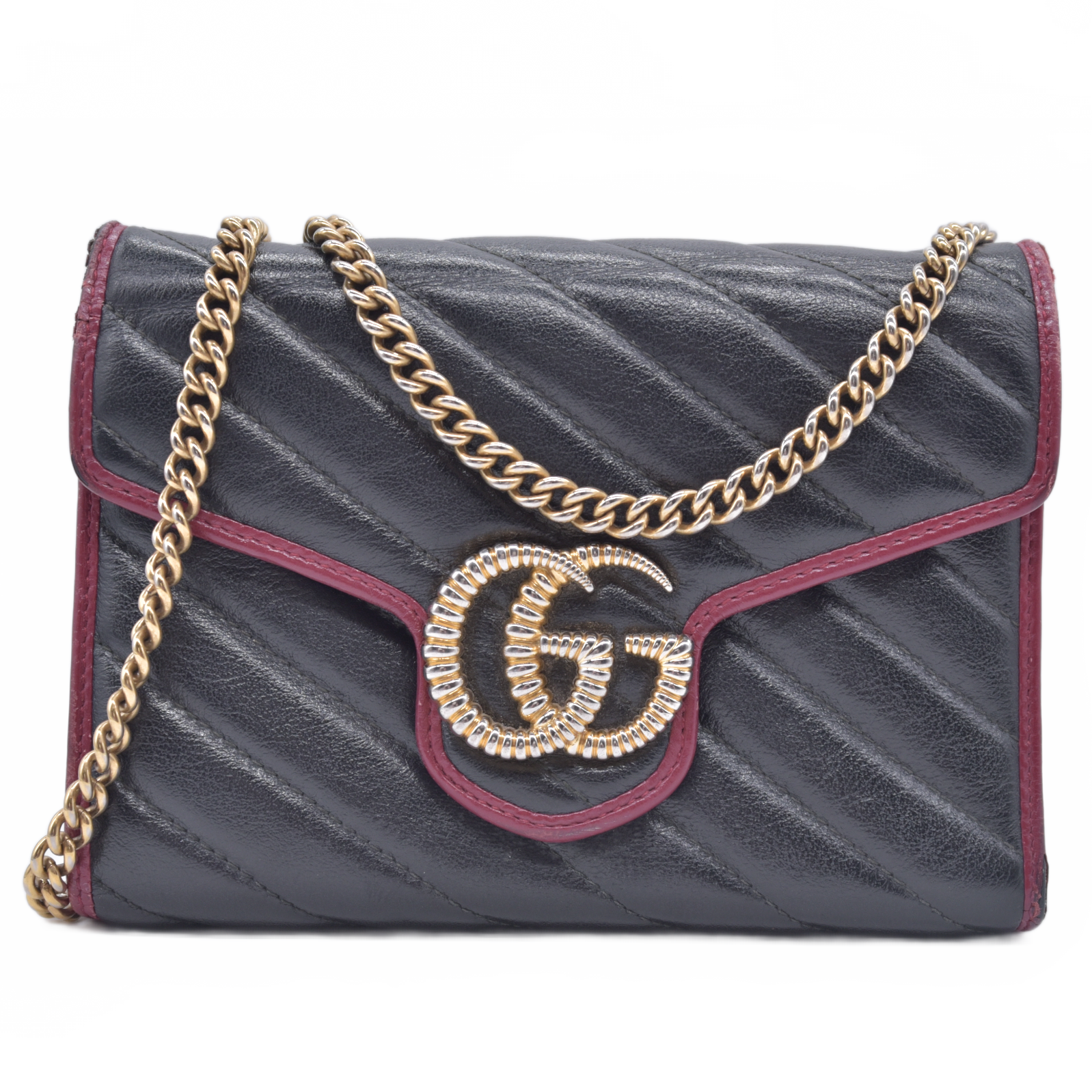$2100 GUCCI GG Marmont Quilted Leather Chain Shoulder Bag Black