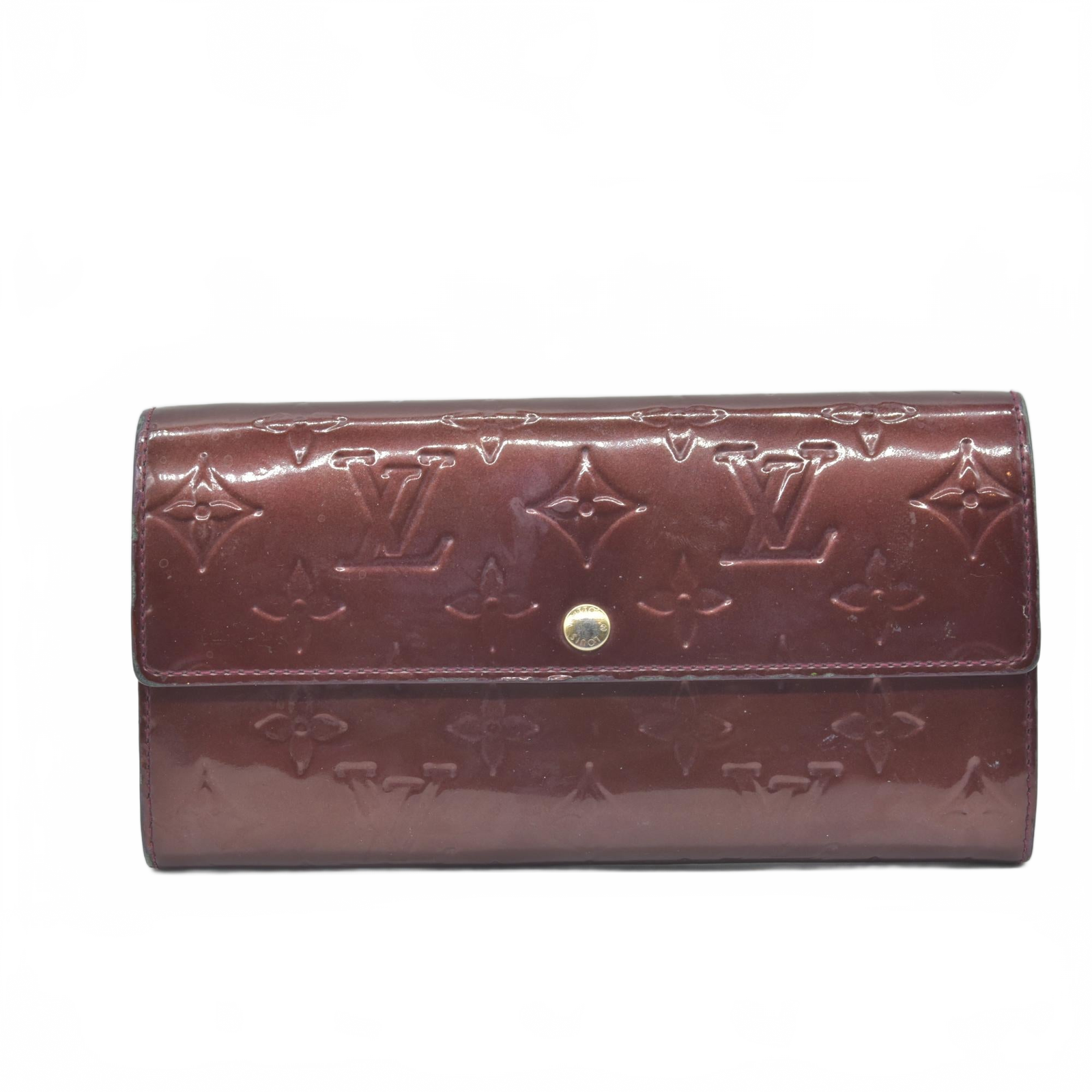 $840 Louis Vuitton Vintage Monogram Vernis Sarah Wallet Burgundy