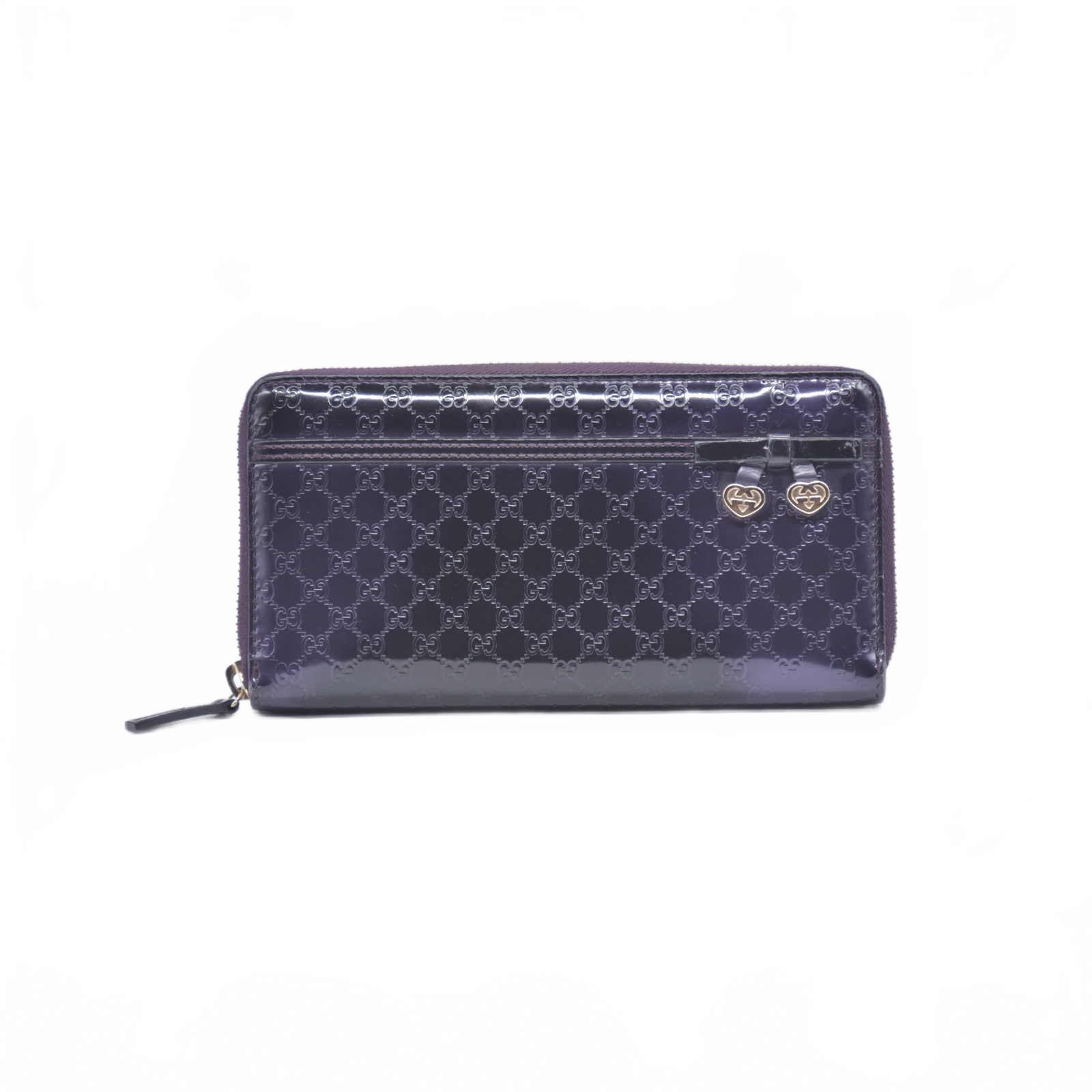 $595 Gucci Guccissima Metallic Micro GG Zip Around Wallet Purple CONSIGNMENT