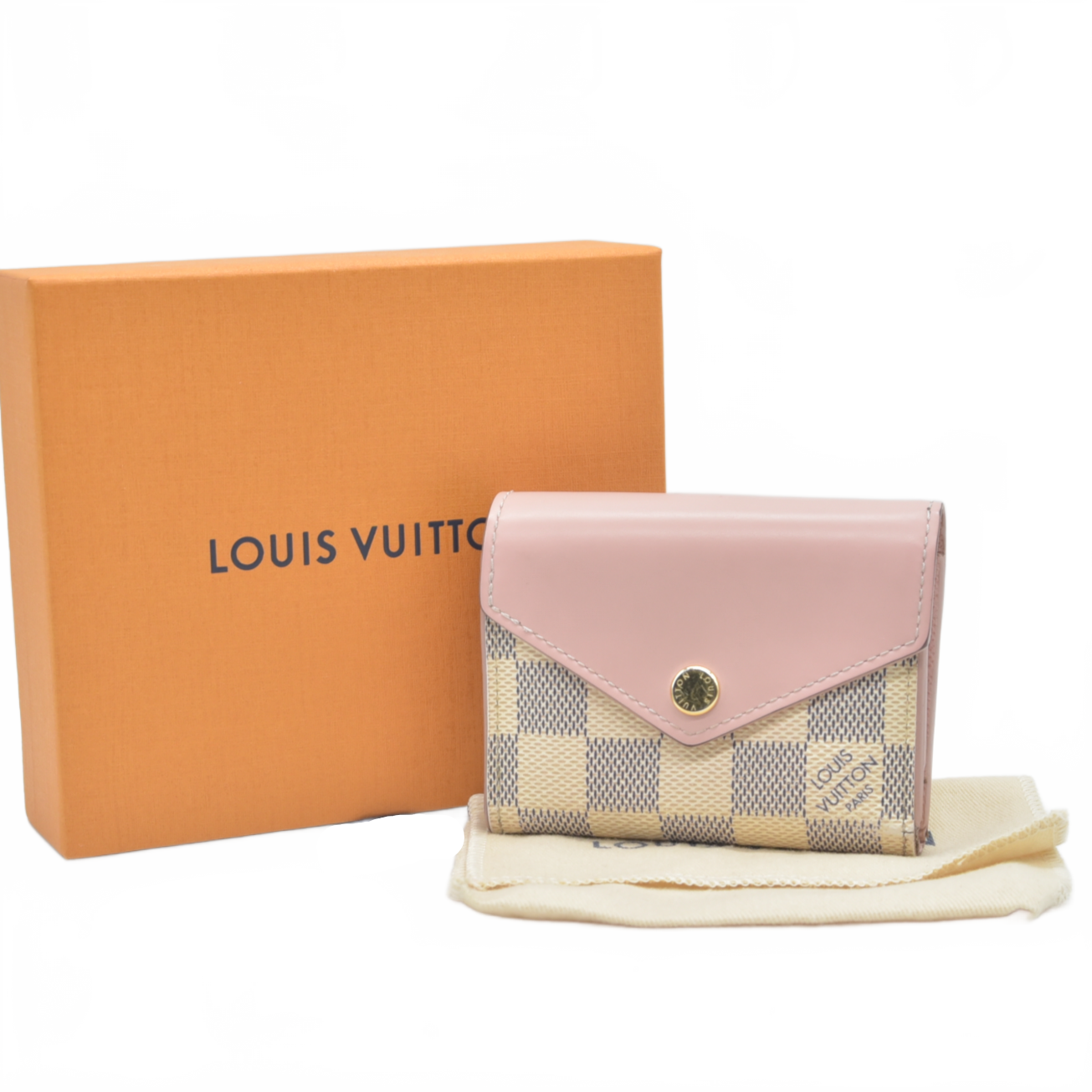 $530 Louis Vuitton Damier Azur Zoe Wallet Rose Ballerine RFID