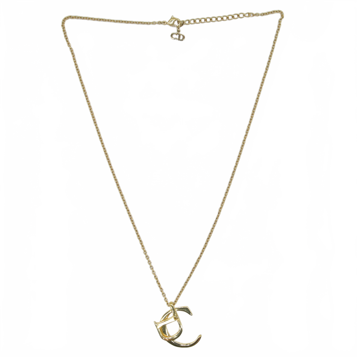 $450 Christian Dior CD Pendant Necklace Metal Golden
