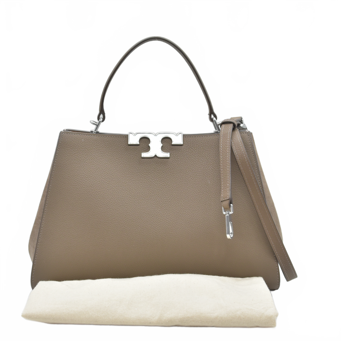 $850 Tory Burch Elanor Pebbled Satchel Wild Mushroom