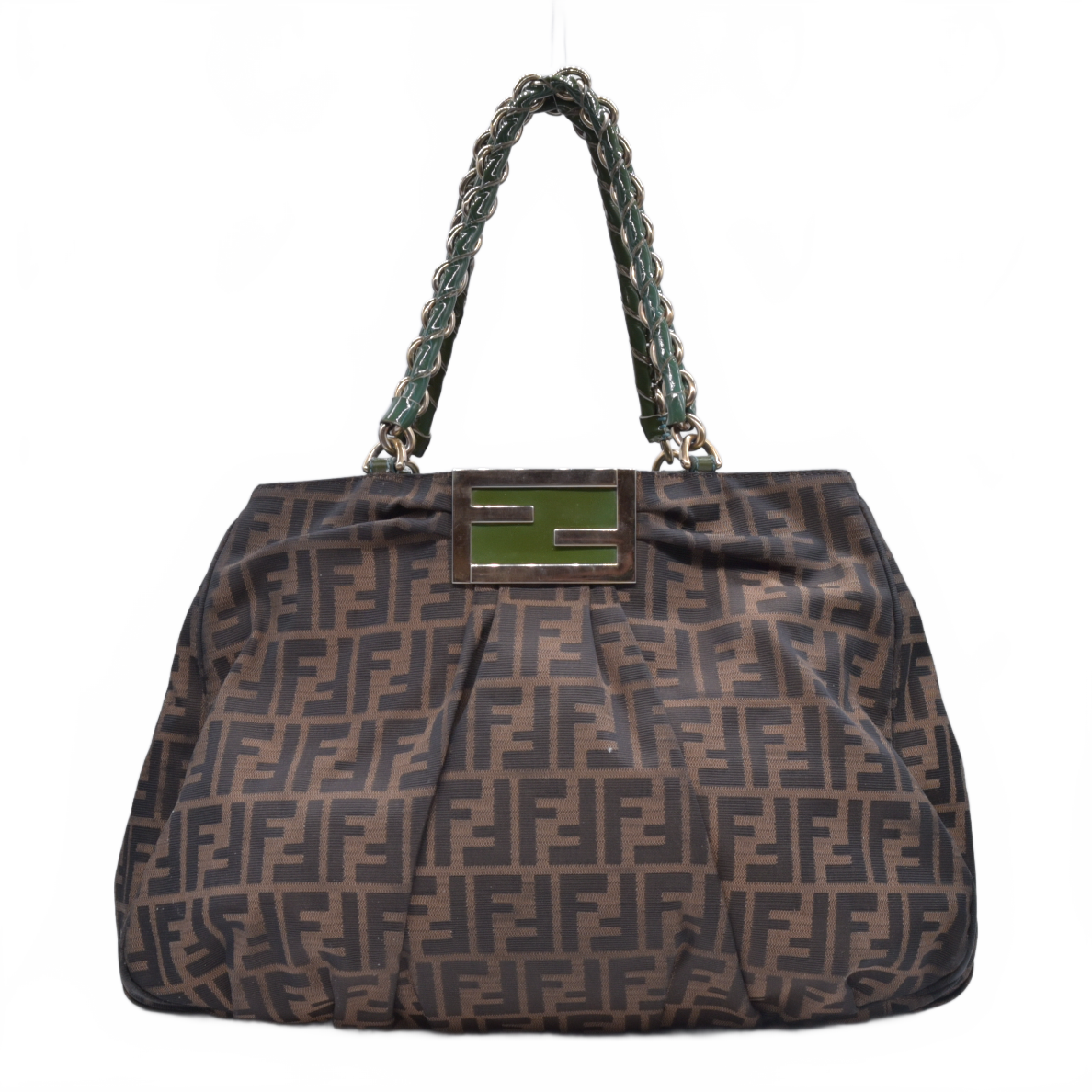$1435 Fendi Zucca Patent Mia Tote Tobacco CONSIGNMENT