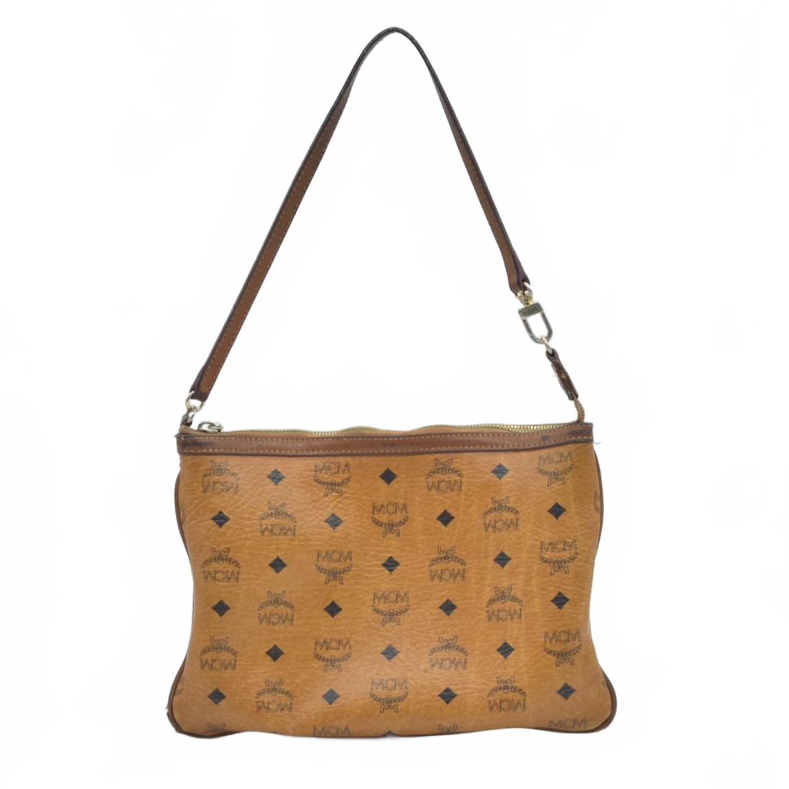 MCM Visetos Liz Shopper Tote Pouch Cognac