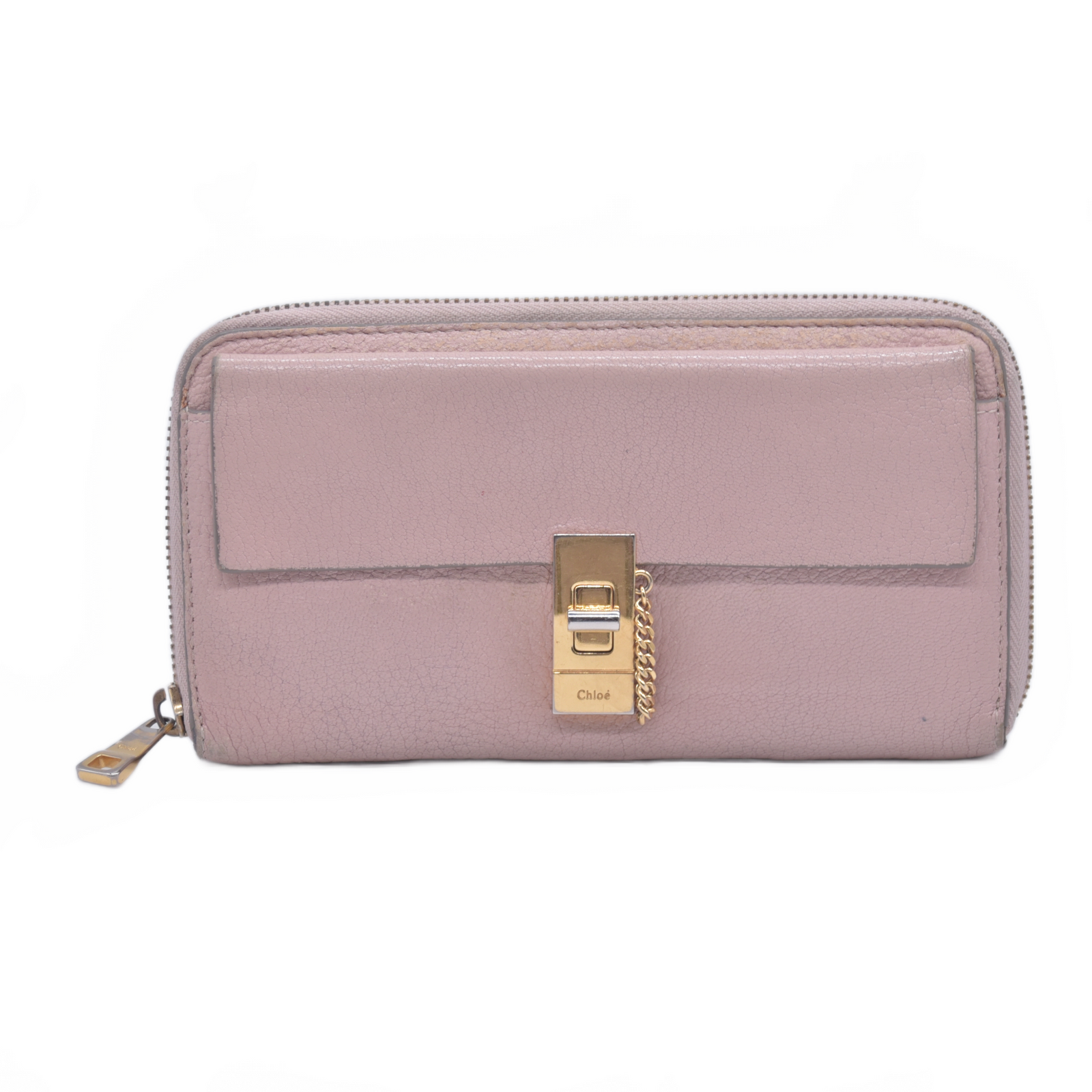 $605 2015 Chloe Long Drew Zip Around Flap Wallet Pink