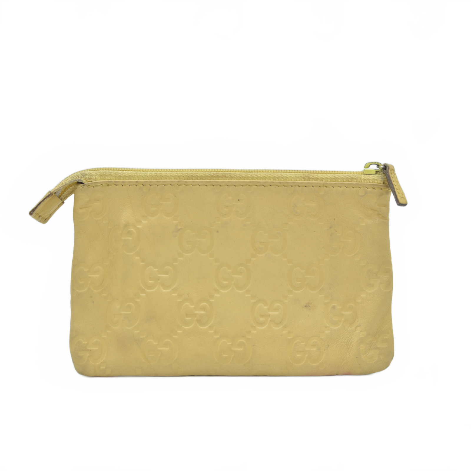 $395 Gucci Guccissima Yellow Leather Zip Pouch