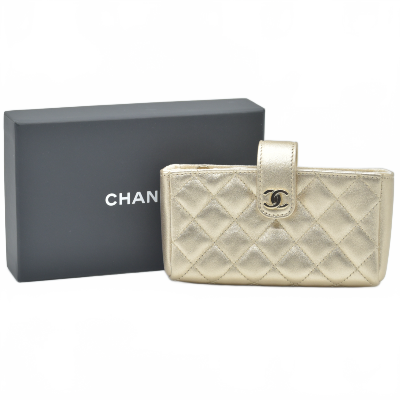 $1200 CHANEL Lamb Skin Matelasse Pouch Champagne Gold 2014