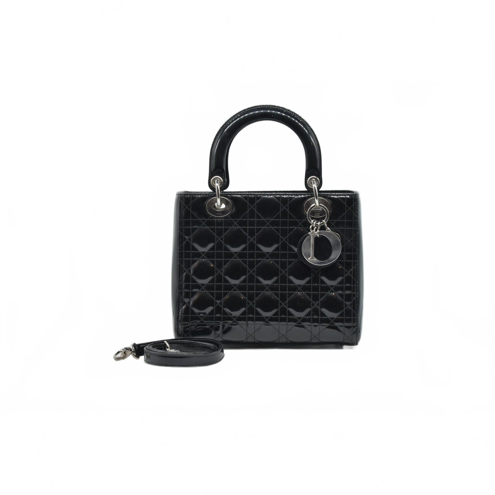 $6700 CHRISTIAN DIOR Cannage Medium Lady Dior Black