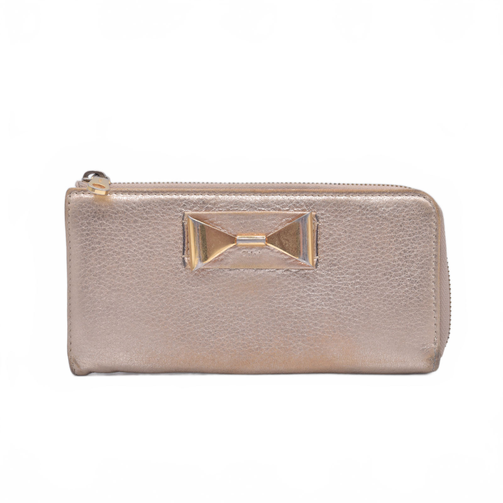 $550 Chloe Bobbie Bow Zip Around Gold Leather Wallet