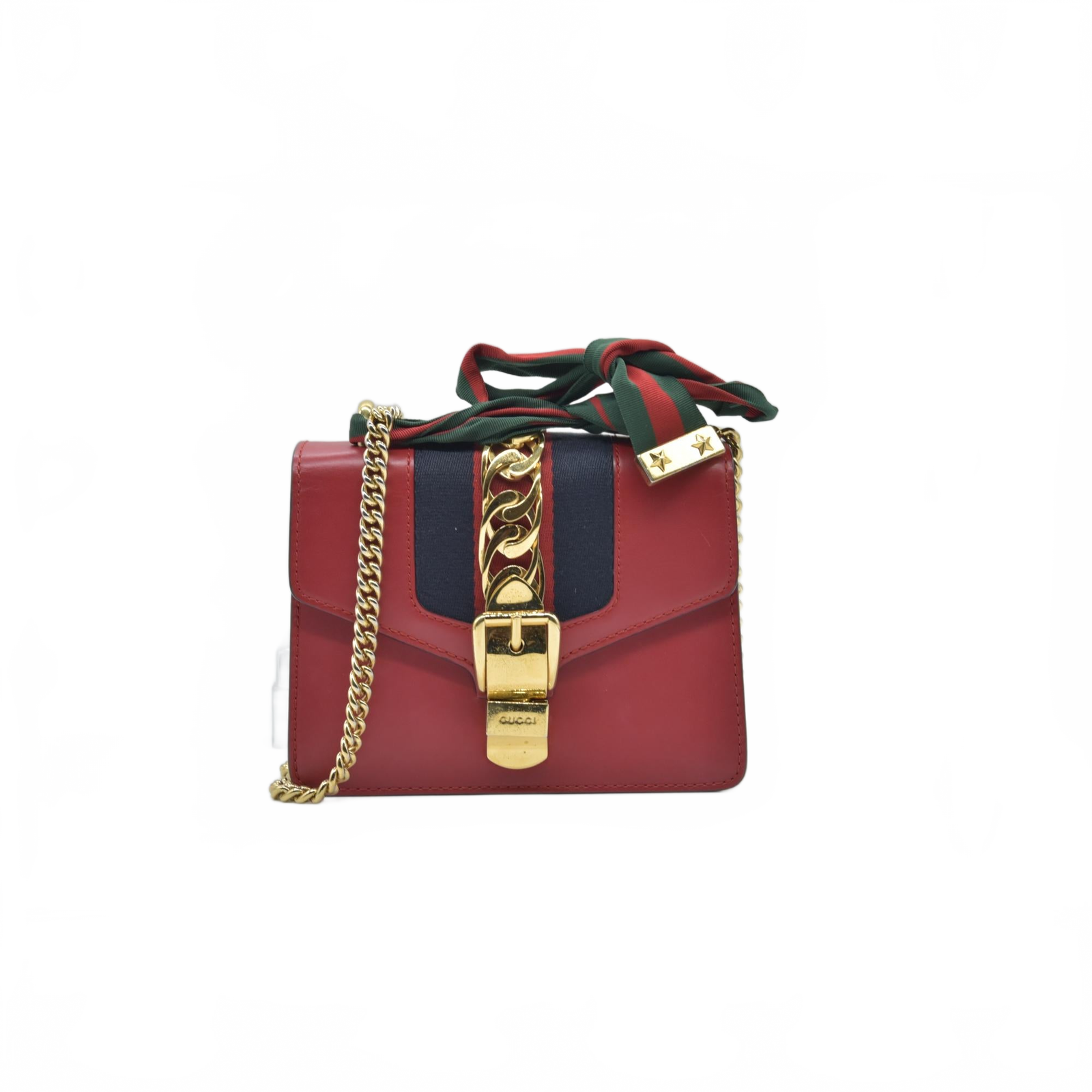 $1980 Gucci Calfskin Mini Sylvie Chain Shoulder Bag Hibiscus Red