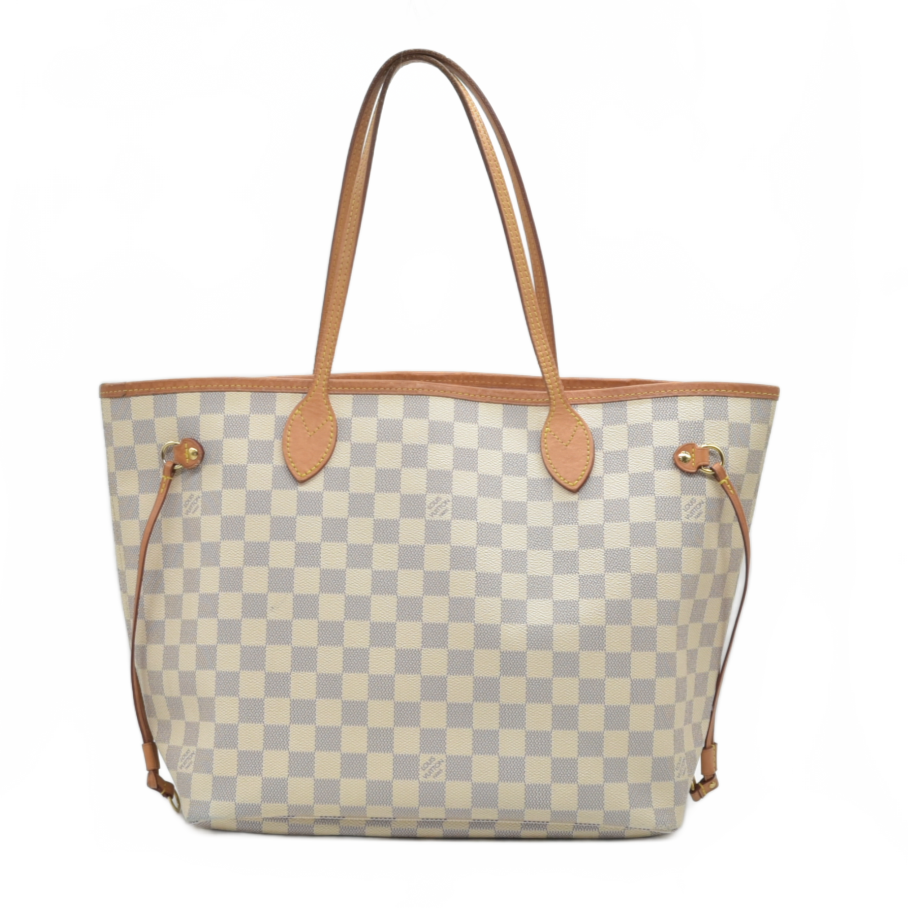 $2170 Louis Vuitton Damier Azur Neverfull MM Rose Ballerine RFID