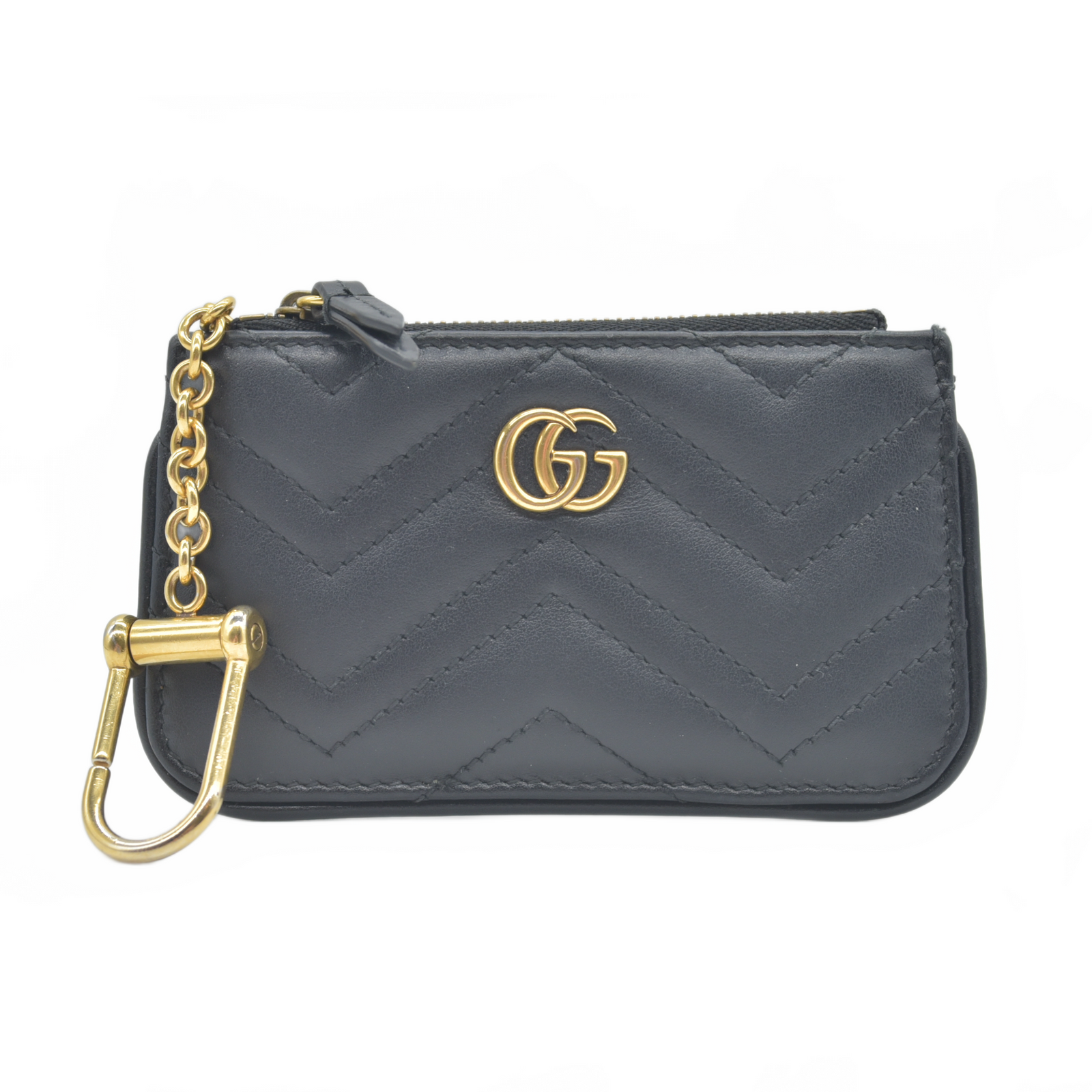 $480 Gucci Calfskin Matelasse GG Marmont Key Case Black