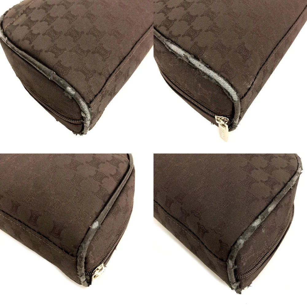 PRE-ORDER CELINE Macadam Cherry Blossoms Motif Canvas Cosmetic Pouch Bag Brown