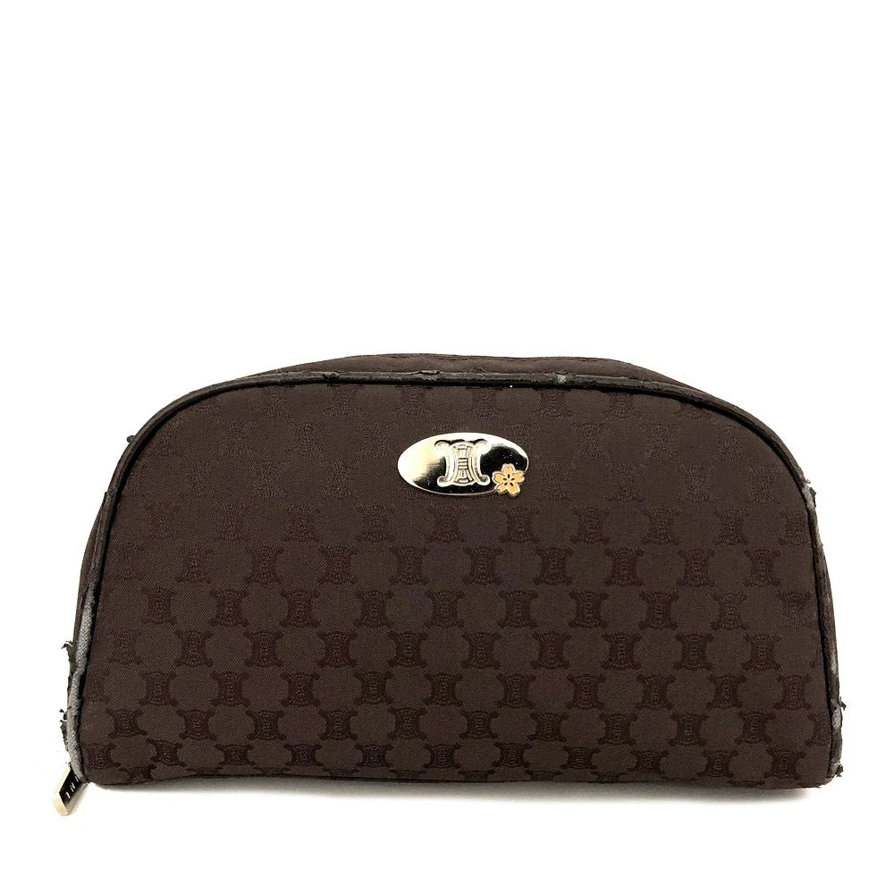 PRE-ORDER CELINE Macadam Cherry Blossoms Motif Canvas Cosmetic Pouch Bag Brown