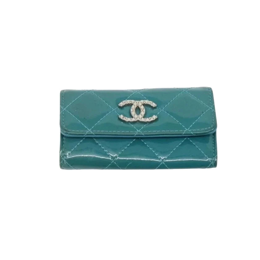 Chanel Teal Quilted Patent Leather Key Holder