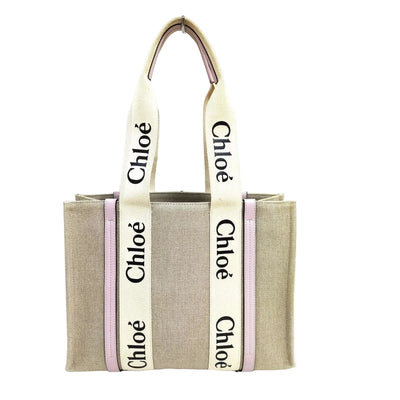 $1390 Chloe Medium Woody Linen Tote Pink