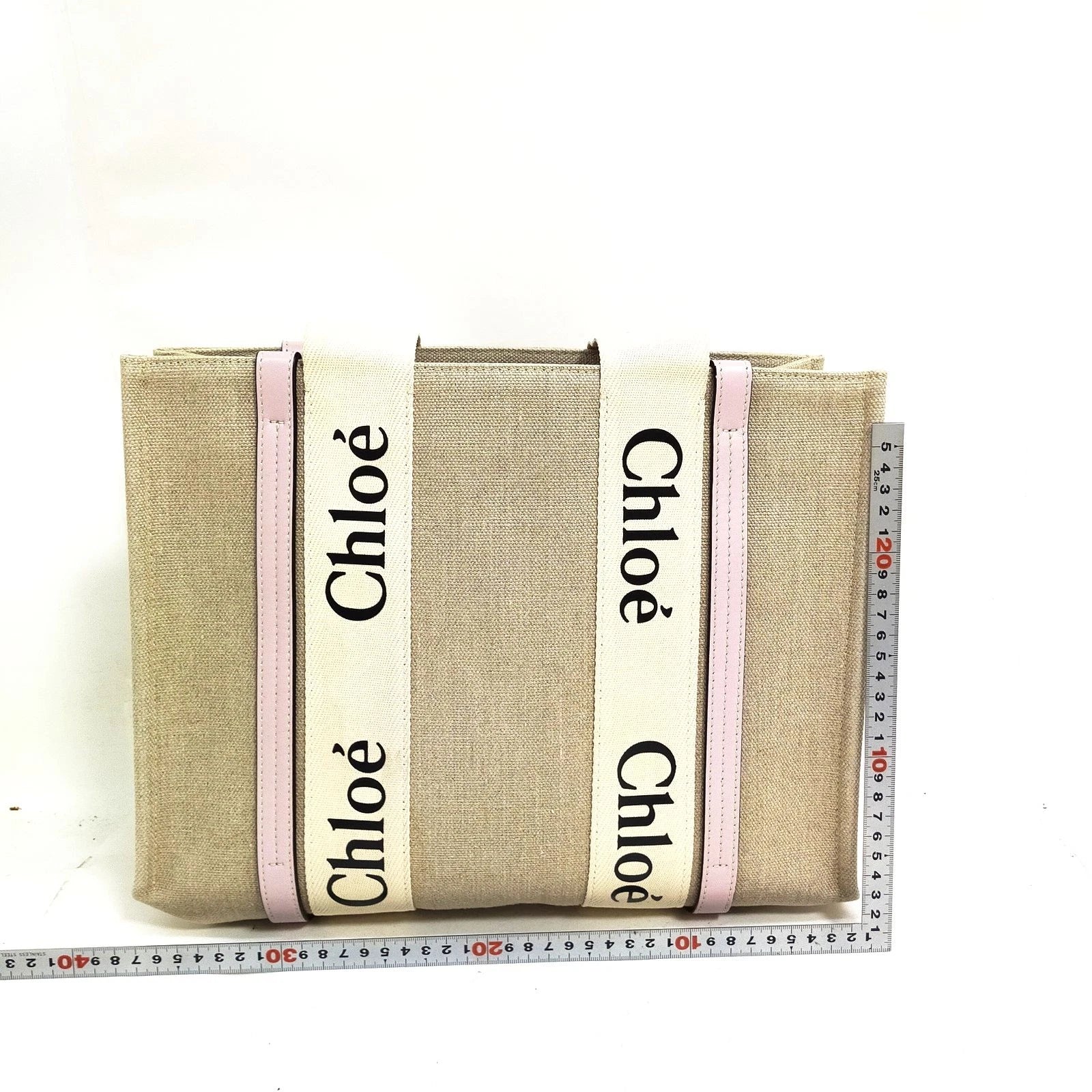 $1390 Chloe Medium Woody Linen Tote Pink