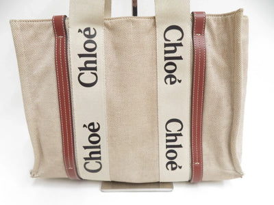 $1250 CHLOE Woody Medium Canvas Leather Tote Shoulder Bag