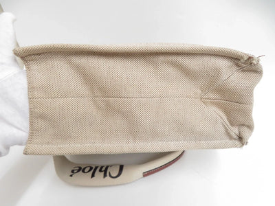 $1250 CHLOE Woody Medium Canvas Leather Tote Shoulder Bag