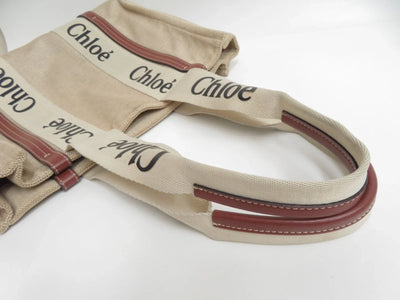 $1250 CHLOE Woody Medium Canvas Leather Tote Shoulder Bag