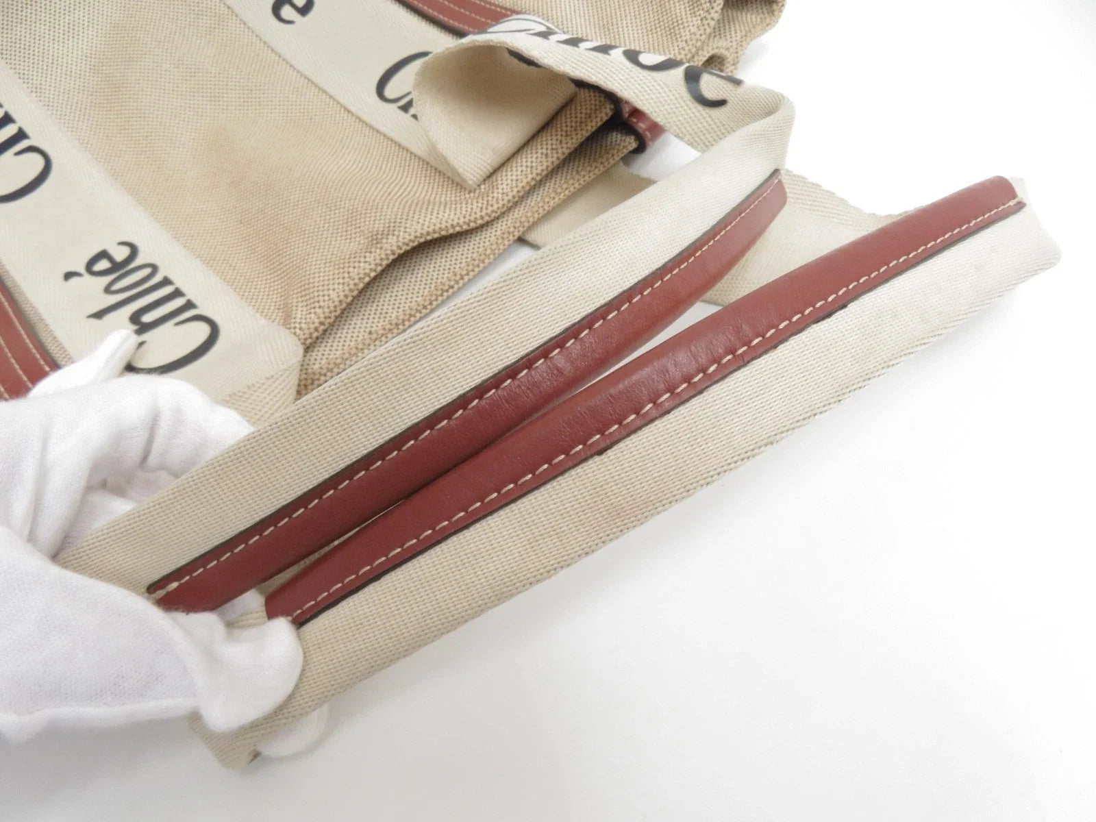 $1250 CHLOE Woody Medium Canvas Leather Tote Shoulder Bag