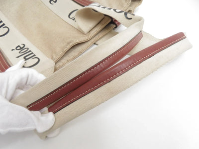 $1250 CHLOE Woody Medium Canvas Leather Tote Shoulder Bag