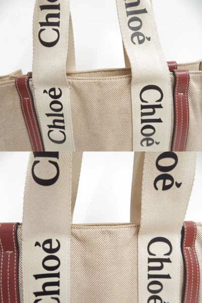 $1250 CHLOE Woody Medium Canvas Leather Tote Shoulder Bag