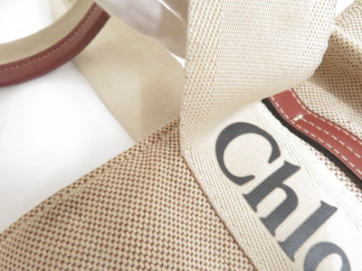 $1250 CHLOE Woody Medium Canvas Leather Tote Shoulder Bag