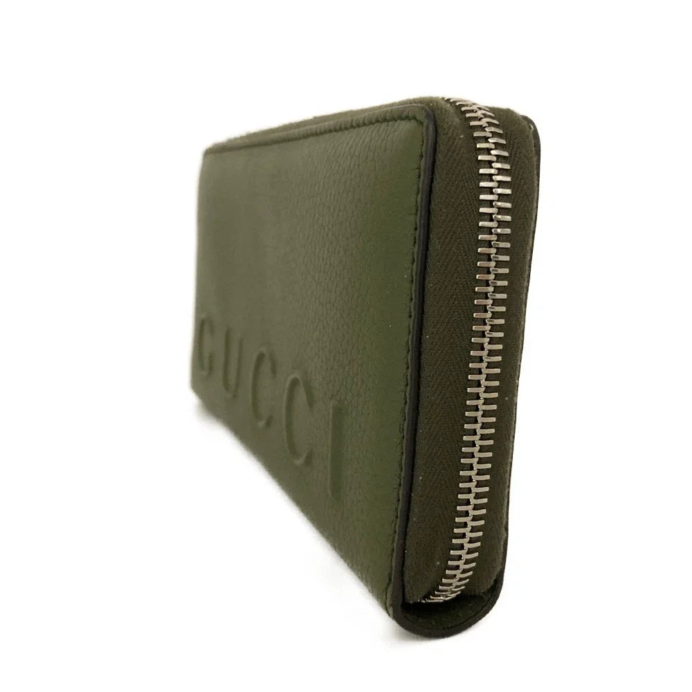 $830 GUCCI Logo Leather Zip Around Long Wallet Green LOGO