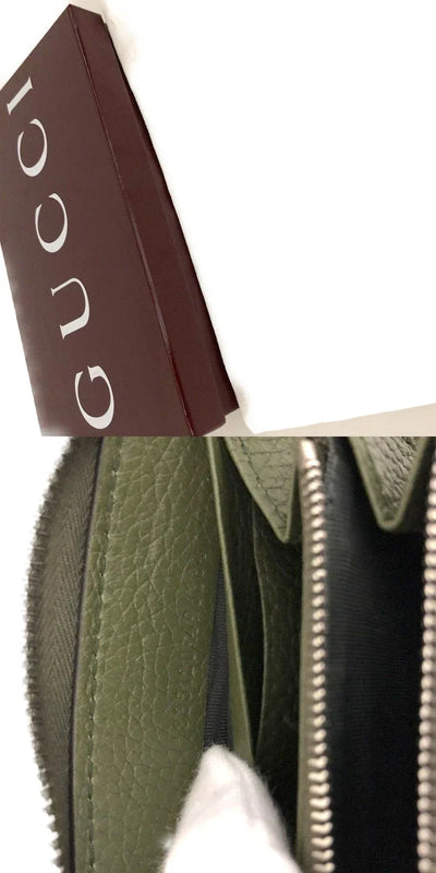 $830 GUCCI Logo Leather Zip Around Long Wallet Green LOGO
