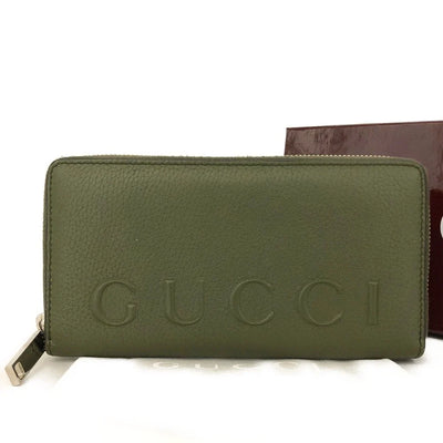 $830 GUCCI Logo Leather Zip Around Long Wallet Green LOGO