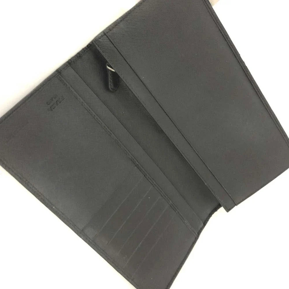 $750 PRADA Logo Saffiano Leather Long Bifold Wallet Purse Black
