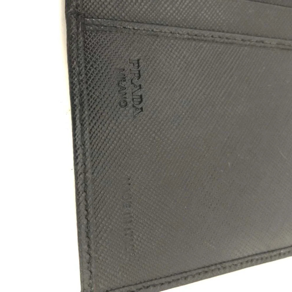 $750 PRADA Logo Saffiano Leather Long Bifold Wallet Purse Black