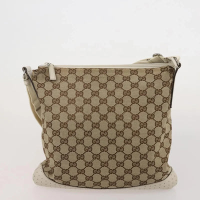 $800 Gucci Monogram Calfskin Perforated Medium Flat Messenger Bag Off White