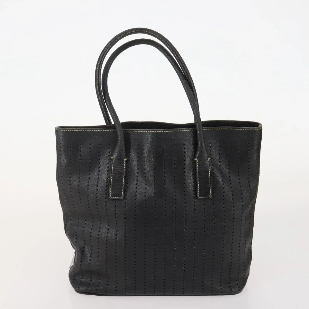 $1200 Prada Perforated Leather Tote Vintage Black