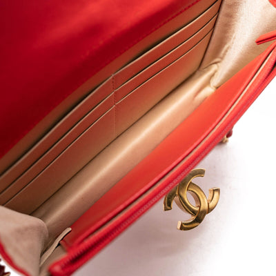 Chanel Lambskin Quilted Golden Class Wallet on Chain woc Red