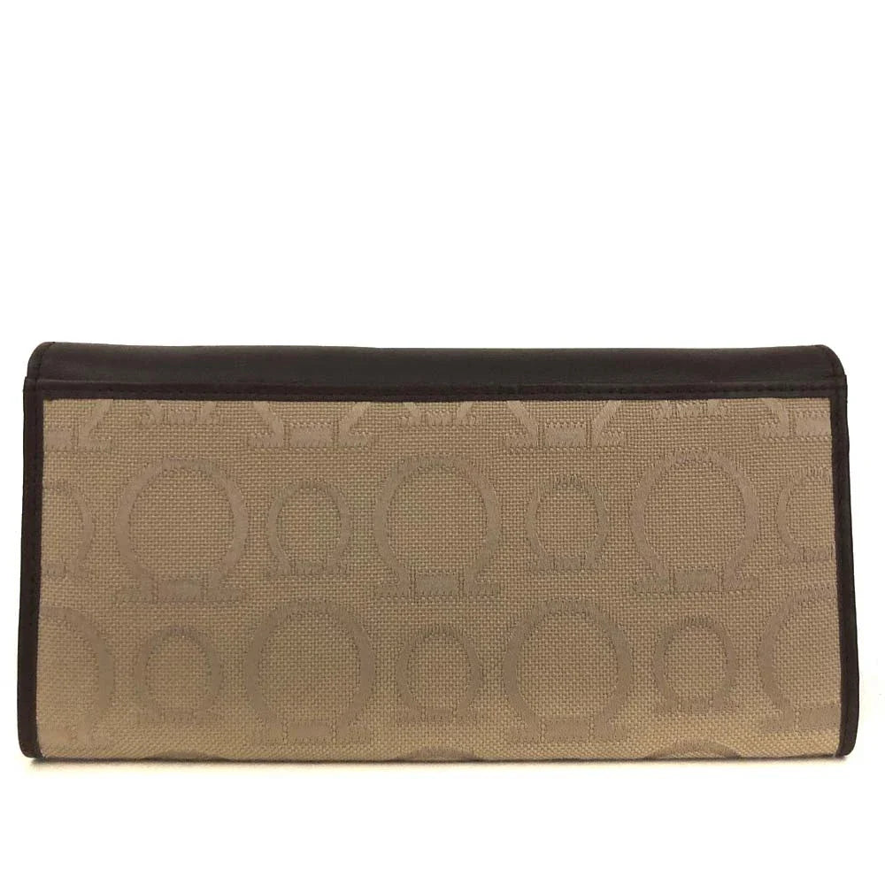 Salvatore Ferragamo Gancini Canvas Leather Long Bifold Wallet