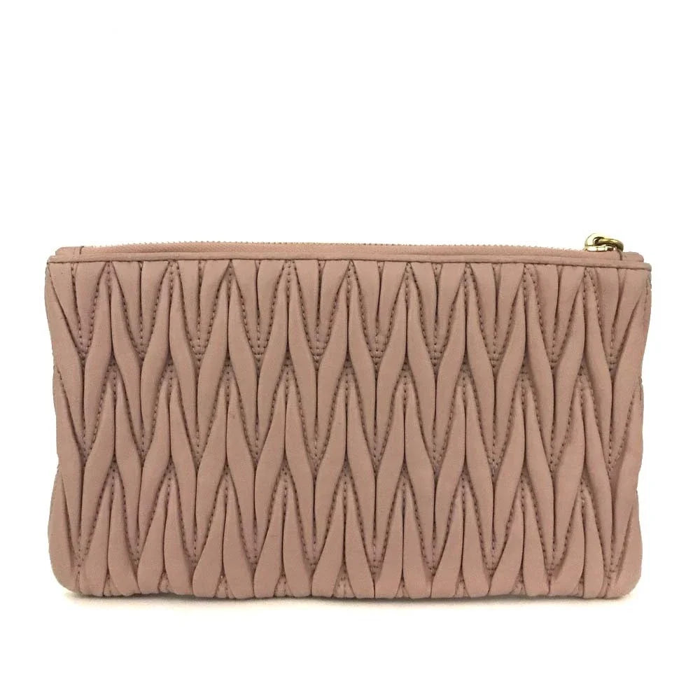 $508 MIU MIU Logo Gather Leather Cosmetic Pouch Bag Pink