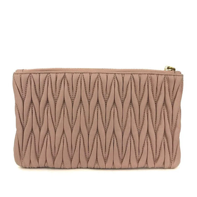 $508 MIU MIU Logo Gather Leather Cosmetic Pouch Bag Pink