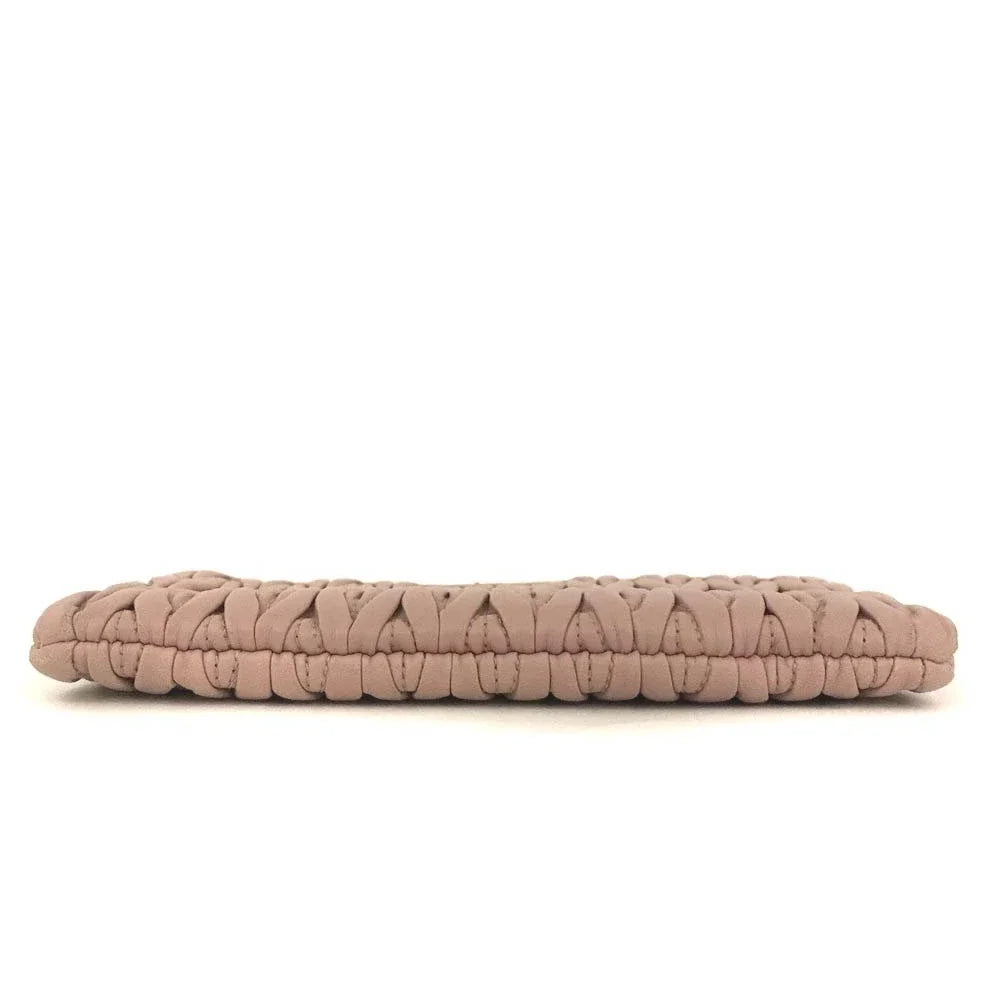 $508 MIU MIU Logo Gather Leather Cosmetic Pouch Bag Pink