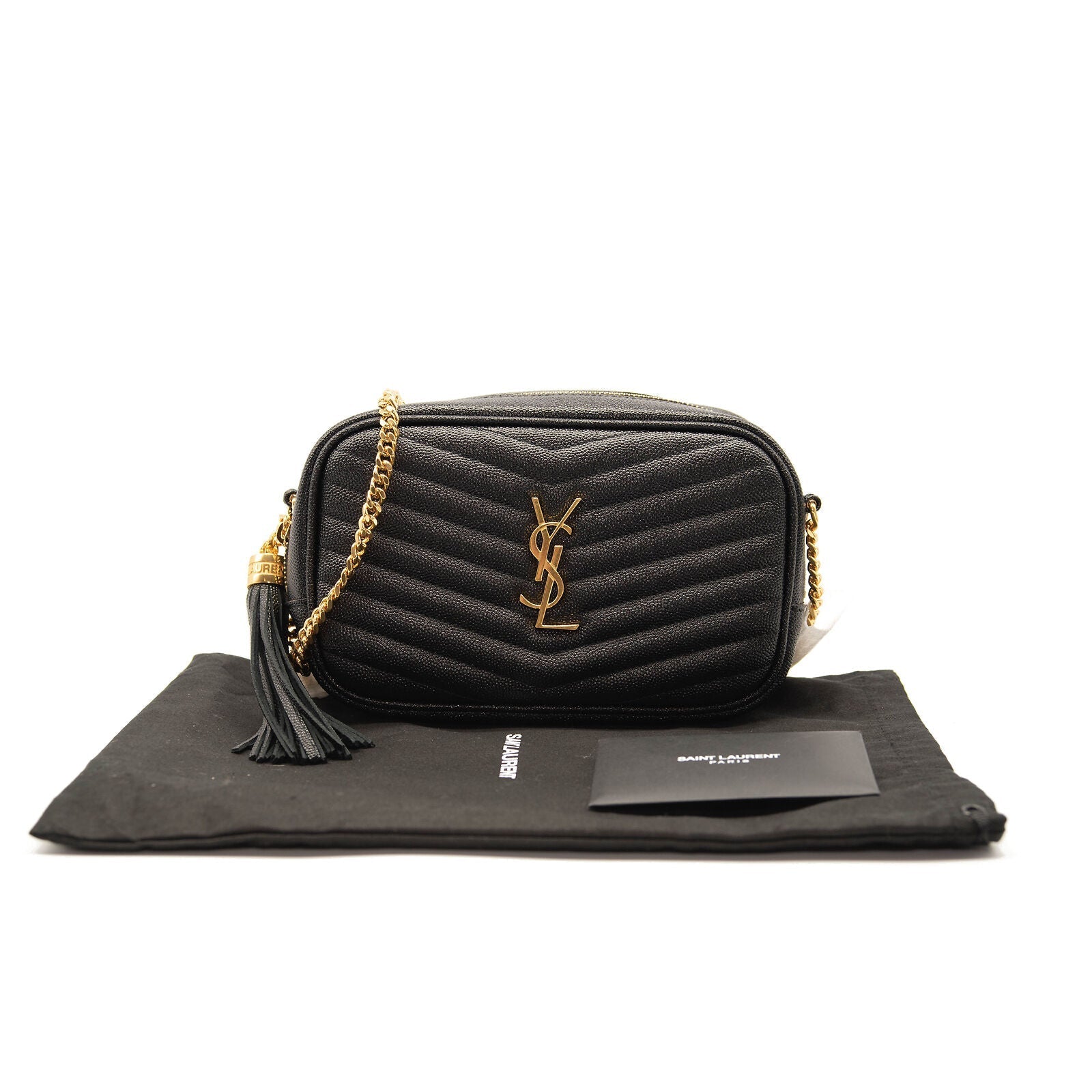 Saint Laurent Grain De Poudre Matelasse Monogram Mini Lou Camera Bag Black