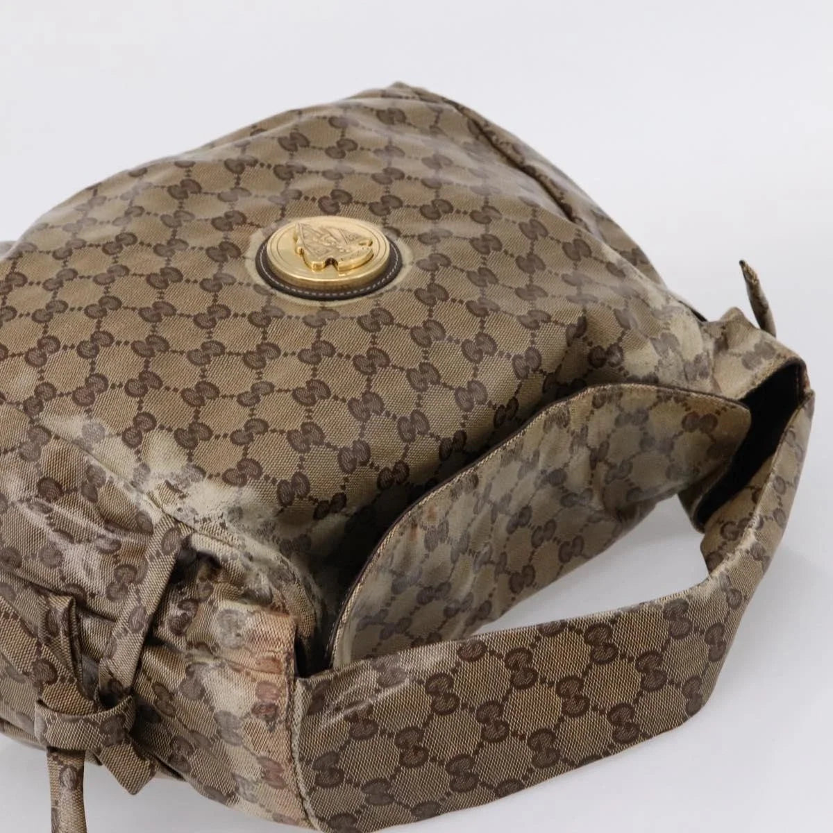$750 Gucci Hysteria Fold Over Hobo GG Coated Canvas Medium