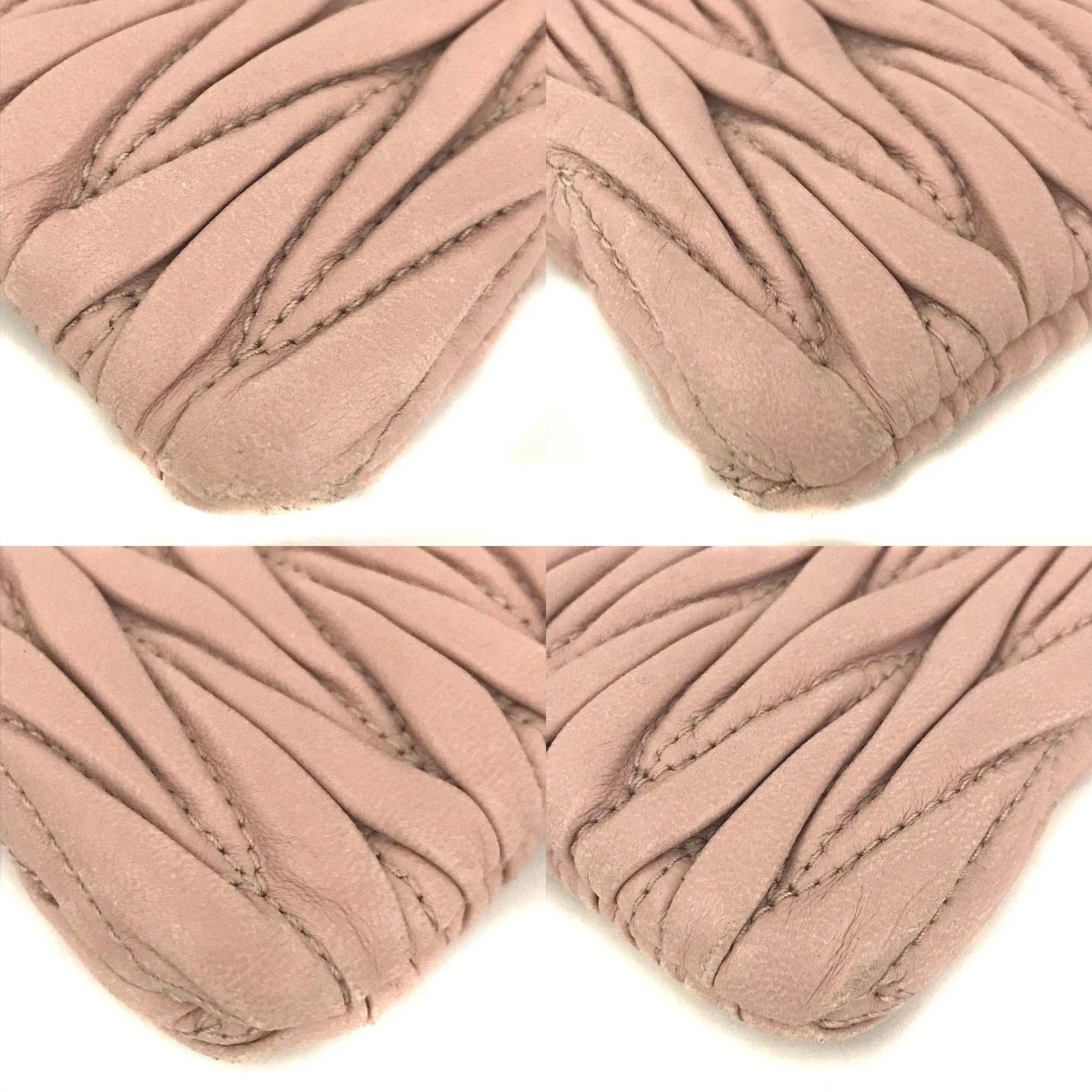 $508 MIU MIU Logo Gather Leather Cosmetic Pouch Bag Pink