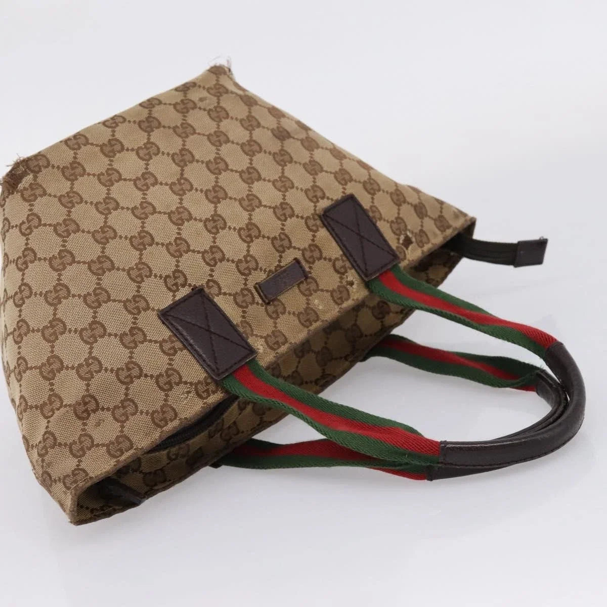 $850 Gucci Beige/Ebony GG Canvas Small Tote Bag