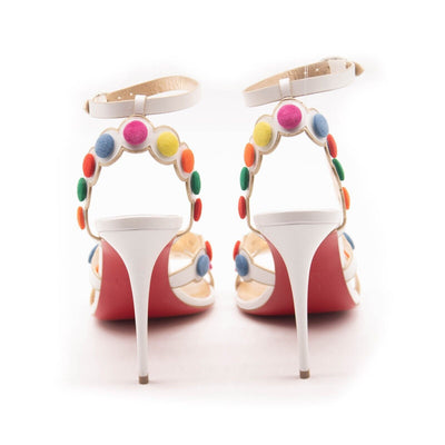 NEW Christian Louboutin White Smartissima 100 Suede-trimmed Leather Sandals