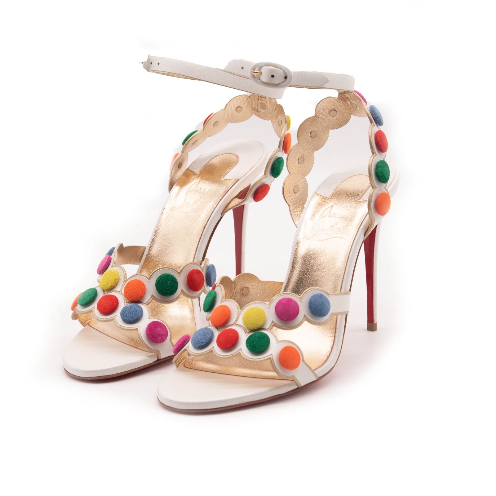 NEW Christian Louboutin White Smartissima 100 Suede-trimmed Leather Sandals