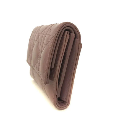 $710 Christian Dior Cannage Patent Leather Trifold Wallet Pink